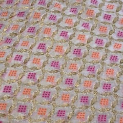 Off White Georgette Jacquard Jaal fabric