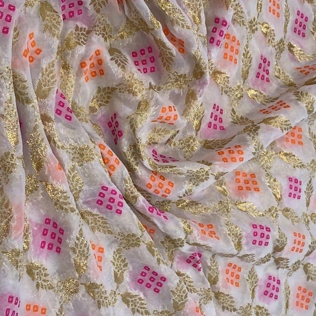 Off White Georgette Jacquard Jaal fabric
