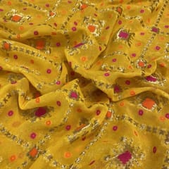 Yellow Georgette Jacquard Jaal fabric