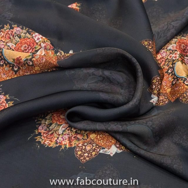 Black Heavy Satin Digital Printed Fabric