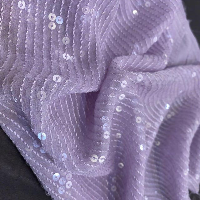 Mauve Georgette Sequins Embroidery Fabric