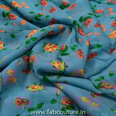 Grey Chinon Chiffon Printed Fabric