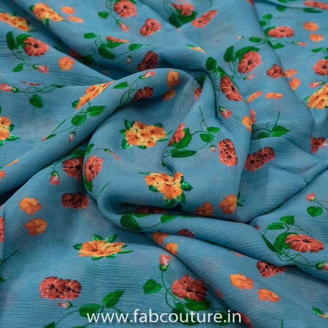 Grey Chinon Chiffon Printed Fabric