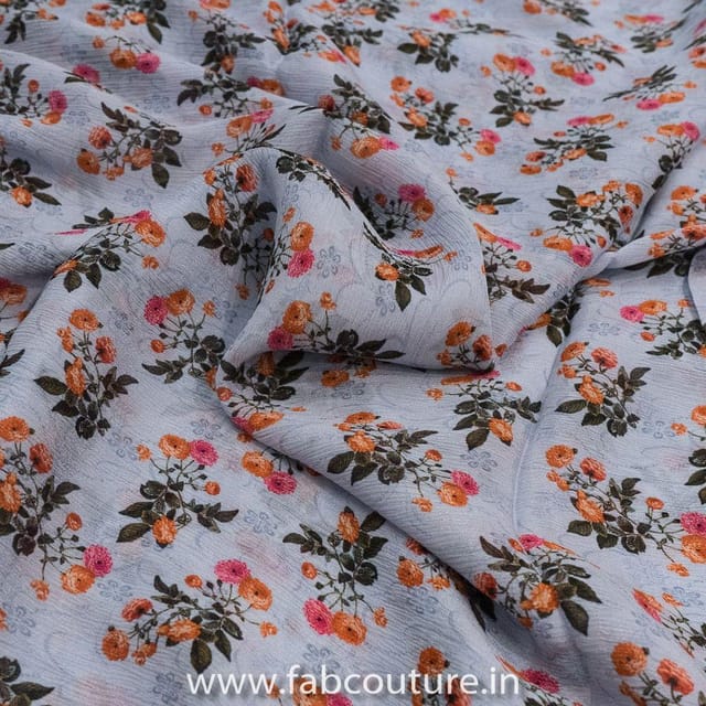Sky Blue Chinon Chiffon Printed Fabric