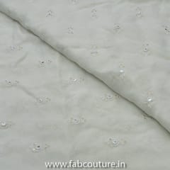 White Dyeable Faux Mirror Georgette Embroidered Fabric