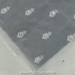 White Dyeable Faux Mirror Georgette Embroidered Fabric