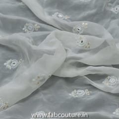 White Dyeable Faux Mirror Georgette Embroidered Fabric