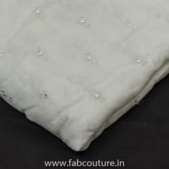 White Dyeable Faux Mirror Georgette Embroidered Fabric