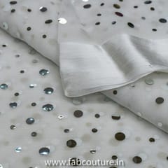 White Chinon Chiffon Mirror Embroidered Fabric