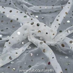 White Chinon Chiffon Mirror Embroidered Fabric