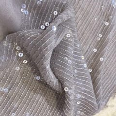 Taupe Grey Georgette Sequins Embroidery Fabric