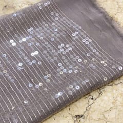 Taupe Grey Georgette Sequins Embroidery Fabric