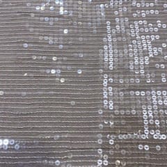 Taupe Grey Georgette Sequins Embroidery Fabric