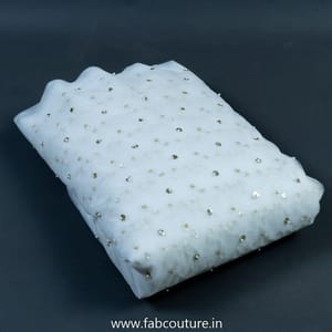 White dyeable Net Sequins and Pearl Embroidered Fabric