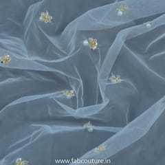 White dyeable Net Sequins and Pearl Embroidered Fabric