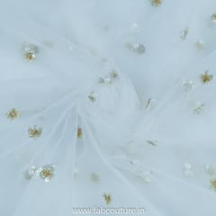 White dyeable Net Sequins and Pearl Embroidered Fabric