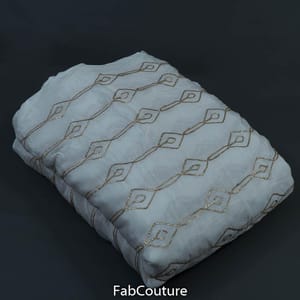 White Dyeable Chinon Gota Embroidered Fabric
