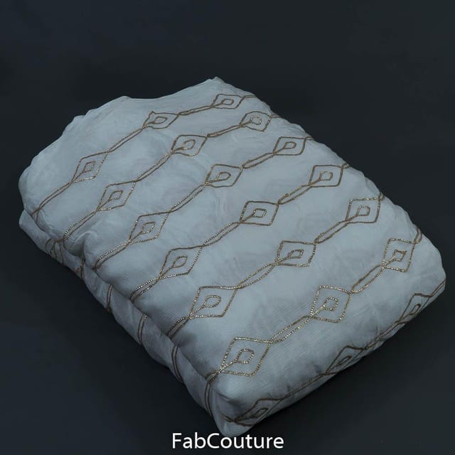 White Dyeable Chinon Gota Embroidered Fabric