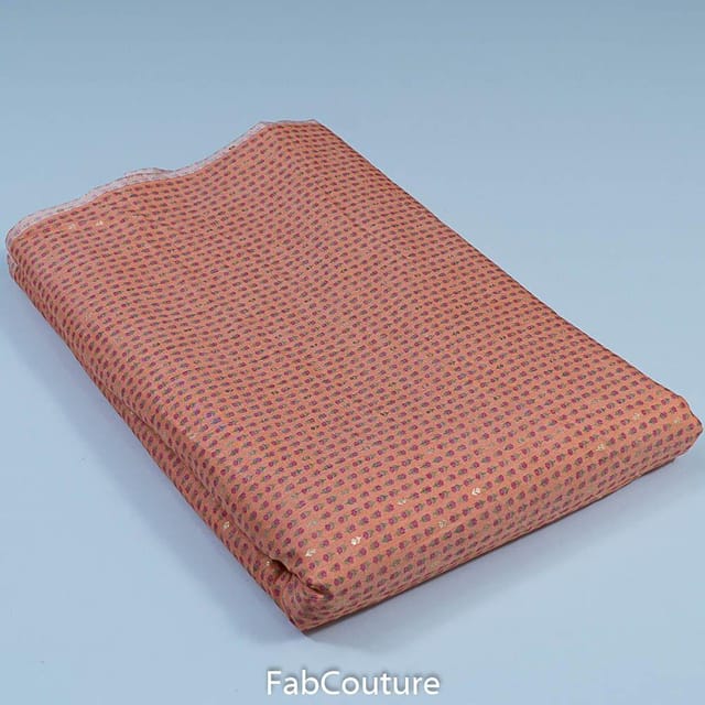 Peach Colour Rayon Foil Printed Fabric
