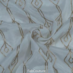 White Dyeable Chinon Gota Embroidered Fabric