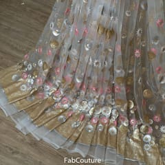 White Colour Net Embroidered Fabric