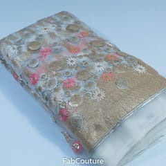 White Colour Net Embroidered Fabric