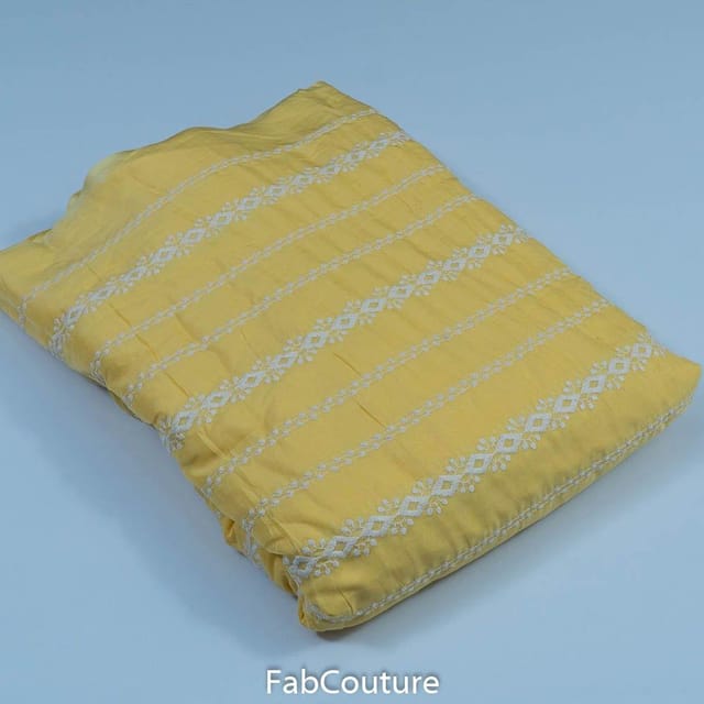 Yellow Colour Muslin Embroidered Fabric