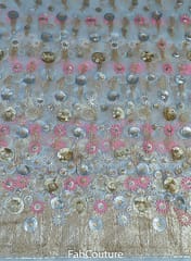 White Colour Net Embroidered Fabric