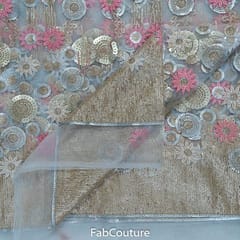 White Colour Net Embroidered Fabric