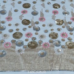 White Colour Net Embroidered Fabric