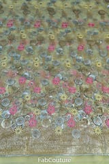 Beige Colour Net Embroidered Fabric