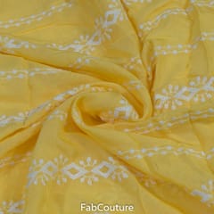 Yellow Colour Muslin Embroidered Fabric