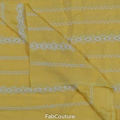 Yellow Colour Muslin Embroidered Fabric