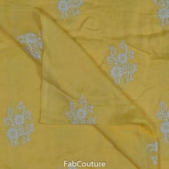 Yellow Colour Muslin Embroidered Fabric