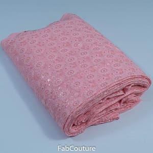 Peach Georgette Lakhnavi Embroidered Fabric