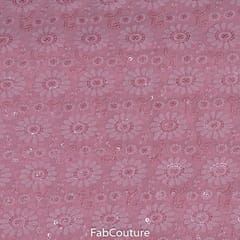 Peach Georgette Lakhnavi Embroidered Fabric