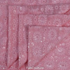 Peach Georgette Lakhnavi Embroidered Fabric