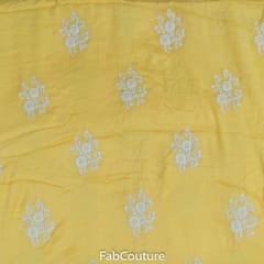 Yellow Colour Muslin Embroidered Fabric
