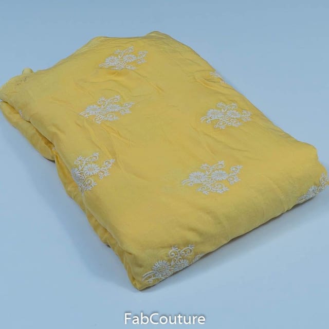 Yellow Colour Muslin Embroidered Fabric
