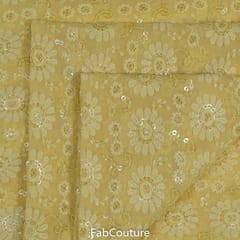 Yellow Georgette Lakhnavi Embroidered Fabric