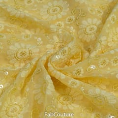 Yellow Georgette Lakhnavi Embroidered Fabric