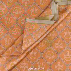 Orange Jacquard Silk Digital Printed Fabric