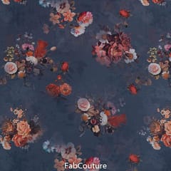 Dark Grey Colour Floral Georgette Printed Fabric