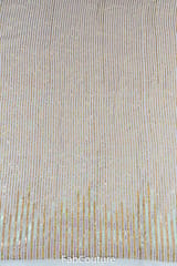 White Georgette Sequins Stripes Embroidered Fabric