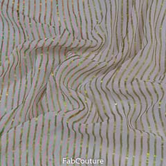 White Georgette Sequins Stripes Embroidered Fabric