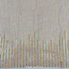 White Georgette Sequins Stripes Embroidered Fabric