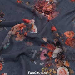 Dark Grey Colour Floral Georgette Printed Fabric