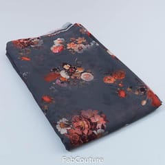 Dark Grey Colour Floral Georgette Printed Fabric
