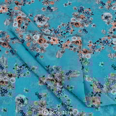 Firozi Colour Georgette Printed Fabric