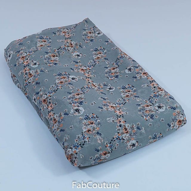 Grey Colour Georgette Printed Fabric